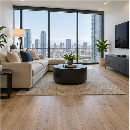 Illustrative condominiums with laminate flooring