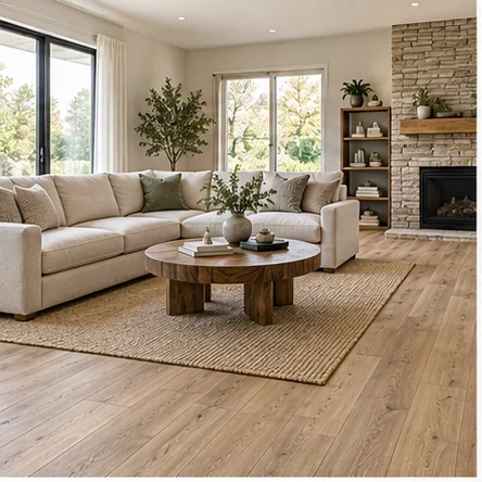 Illustrative living rooms with laminate flooring