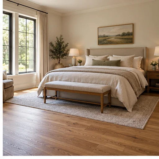 Illustrative bedrooms with solid hardwood flooring