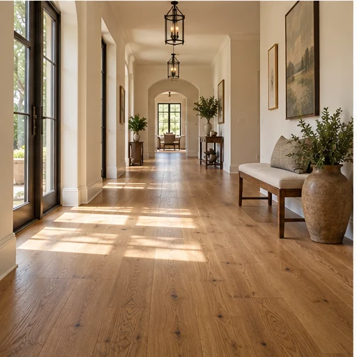 Illustrative hallways with solid hardwood flooring