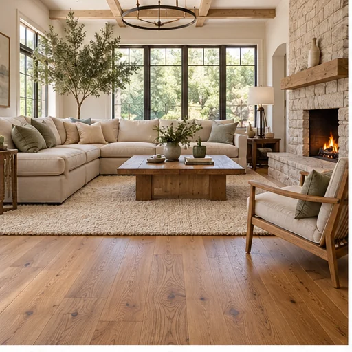 Illustrative living rooms with solid hardwood flooring