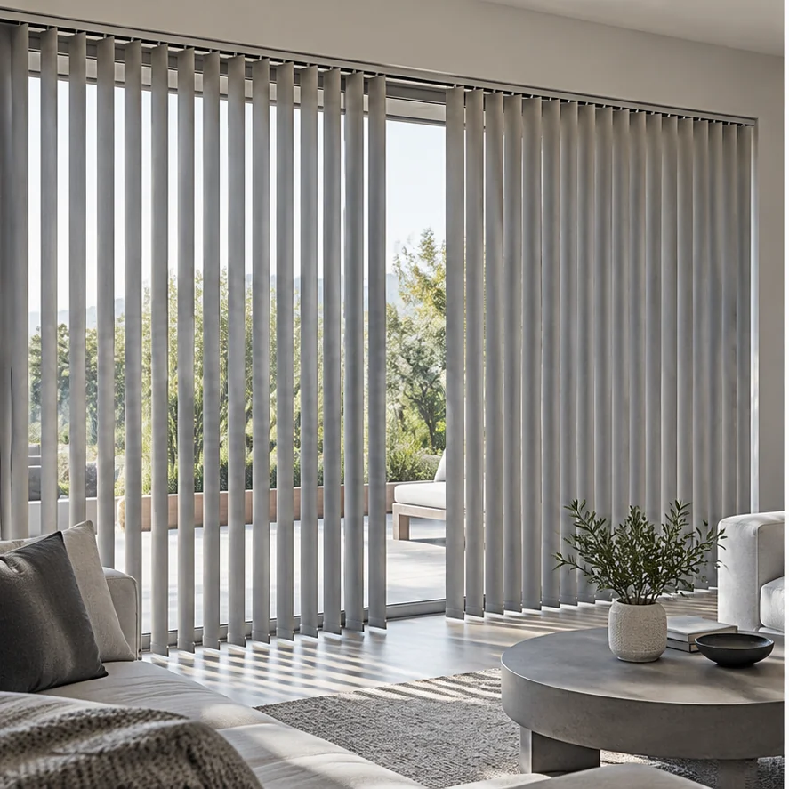Illustrative vertical blinds across a patio door