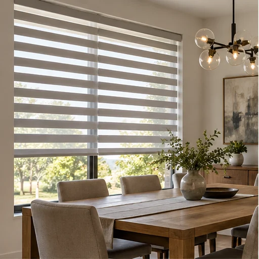 Illustrative interior with zebra blinds